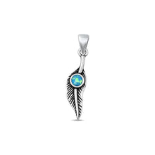 Load image into Gallery viewer, Sterling Silver Oxidized Feather White Lab Opal Stone Pendant