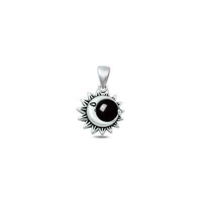 Sterling Silver Oxidized Moon And Sun Black Agate Stone Pendant