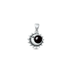 Sterling Silver Oxidized Moon And Sun Black Agate Stone Pendant