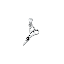Load image into Gallery viewer, Sterling Silver Oxidized Scissors Black Agate Stone Pendant