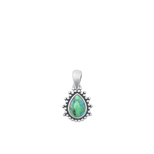 Sterling Silver Oxidized Genuine Turquoise Stone Bali Style Pendant