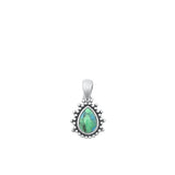 Sterling Silver Oxidized Genuine Turquoise Stone Bali Style Pendant