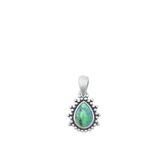 Sterling Silver Oxidized Genuine Turquoise Stone Bali Style Pendant