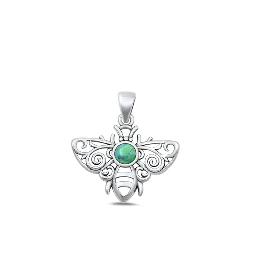 Sterling Silver Oxidized Bee Genuine Turquoise Stone Pendant