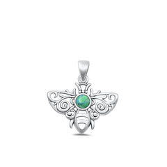 Sterling Silver Oxidized Bee Genuine Turquoise Stone Pendant