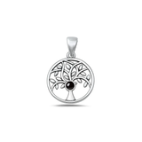 Sterling Silver Oxidized And High Polished Tree Of Life Black Agate Stone Pendant