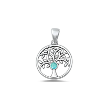 Load image into Gallery viewer, Sterling Silver Oxidized And High Polished Tree Of Life Genuine Turquoise Stone Pendant