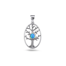Load image into Gallery viewer, Sterling Silver Oxidized And Polished Tree Of Life Blue Lab Opal Pendant