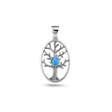 Sterling Silver Oxidized And Polished Tree Of Life Blue Lab Opal Pendant