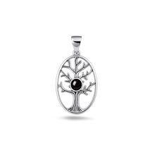 Load image into Gallery viewer, Sterling Silver Oxidized And Polished Tree Of Life Black Onyx Stone Pendant