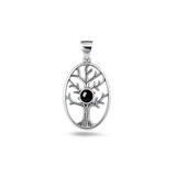 Sterling Silver Oxidized And Polished Tree Of Life Black Onyx Stone Pendant