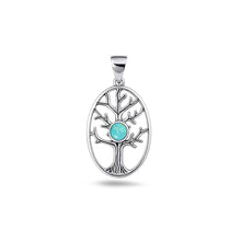 Load image into Gallery viewer, Sterling Silver Oxidized And Polished Tree Of Life Genuine Turquoise Stone Pendant