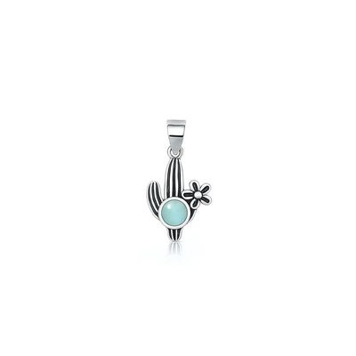 Sterling Silver Oxidized And Polished Cactus Larimar Stone Pendant