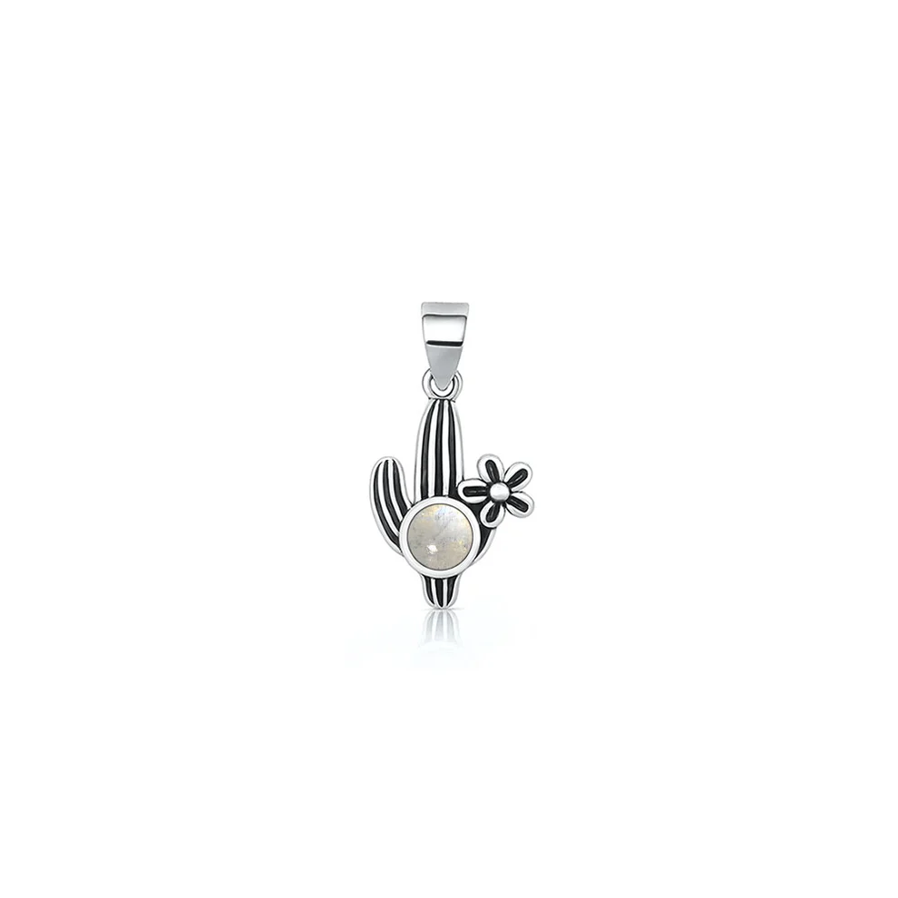 Sterling Silver Oxidized And Polished Cactus Moonstone Pendant