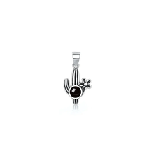 Load image into Gallery viewer, Sterling Silver Oxidized And Polished Cactus Black Onyx Stone Pendant