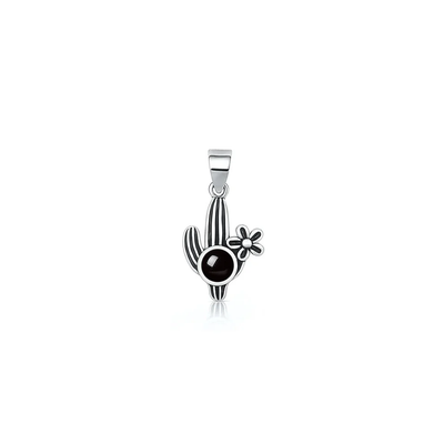 Sterling Silver Oxidized And Polished Cactus Black Onyx Stone Pendant
