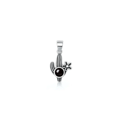 Sterling Silver Oxidized And Polished Cactus Black Onyx Stone Pendant