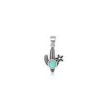 Load image into Gallery viewer, Sterling Silver Oxidized And Polished Cactus Genuine Turquoise Stone Pendant