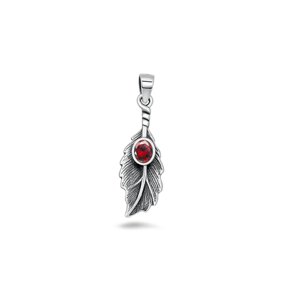 Sterling Silver Oxidized And Polished Leaf Garnet CZ Pendant