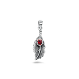 Sterling Silver Oxidized And Polished Leaf Garnet CZ Pendant