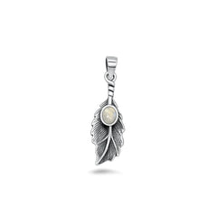 Sterling Silver Oxidized And Polished Moonstone Feather Pendant