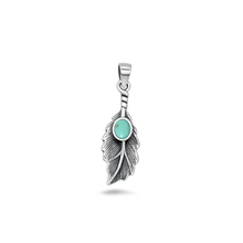 Load image into Gallery viewer, Sterling Silver Oxidized And Polished Leaf Genuine Turquoise Stone Pendant