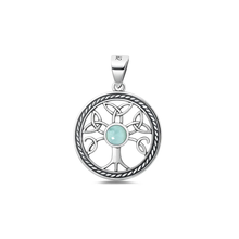 Load image into Gallery viewer, Sterling Silver Oxidized And Polished 19mm Celtic Tree Larimar Stone Pendant