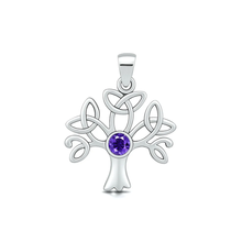 Load image into Gallery viewer, Sterling Silver Oxidized And Polished Celtic Tree Of Life Amethyst CZ Pendant