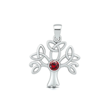 Sterling Silver Oxidized And Polished Celtic Tree Of Life Garnet CZ Pendant