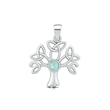 Load image into Gallery viewer, Sterling Silver Oxidized And Polished Celtic Tree Larimar Stone Pendant