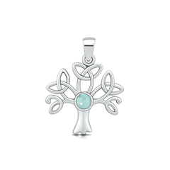 Sterling Silver Oxidized And Polished Celtic Tree Larimar Stone Pendant