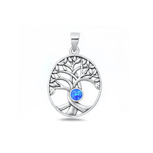 Load image into Gallery viewer, Sterling Silver Oxidized And Polished Tree Of Life Blue Lab Opal Pendant
