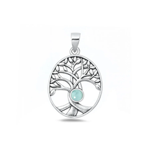 Load image into Gallery viewer, Sterling Silver Oxidized And Polished Tree Of Life Larimar Stone Pendant