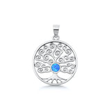 Sterling Silver Oxidized And Polished Tree Of Life Blue Lab Opal Pendant