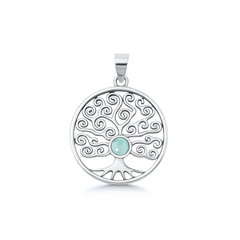 Sterling Silver Oxidized And Polished Larimar Stone Tree Of Life Pendant