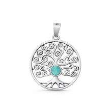 Load image into Gallery viewer, Sterling Silver Oxidized And Polished Tree Of Life Turquoise Pendant