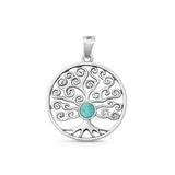 Sterling Silver Oxidized And Polished Tree Of Life Turquoise Pendant
