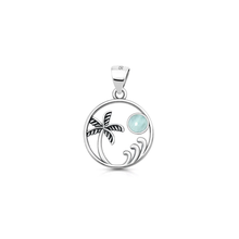 Load image into Gallery viewer, Sterling Silver Oxidized And Polished Beach Palm tree Larimar Stone Pendant