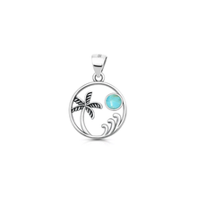 Load image into Gallery viewer, Sterling Silver Oxidized And Polished Beach Palm tree Turquoise Stone Pendant