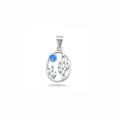 Sterling Silver Oxidized And Polished Cactus Blue Lab Opal Pendant
