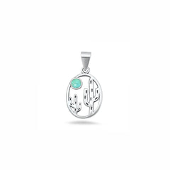 Sterling Silver Oxidized And Polished Turquoise Stone Cactus Pendant