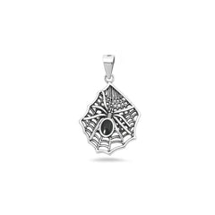 Sterling Silver Oxidized And Polished Black Onyx Stone Spiderweb Pendant