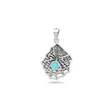 Load image into Gallery viewer, Sterling Silver Oxidized And Polished Turquoise Stone Spiderweb Pendant