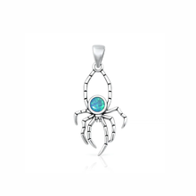Load image into Gallery viewer, Sterling Silver Oxidized And Polished Spider Blue Lab Opal Pendant