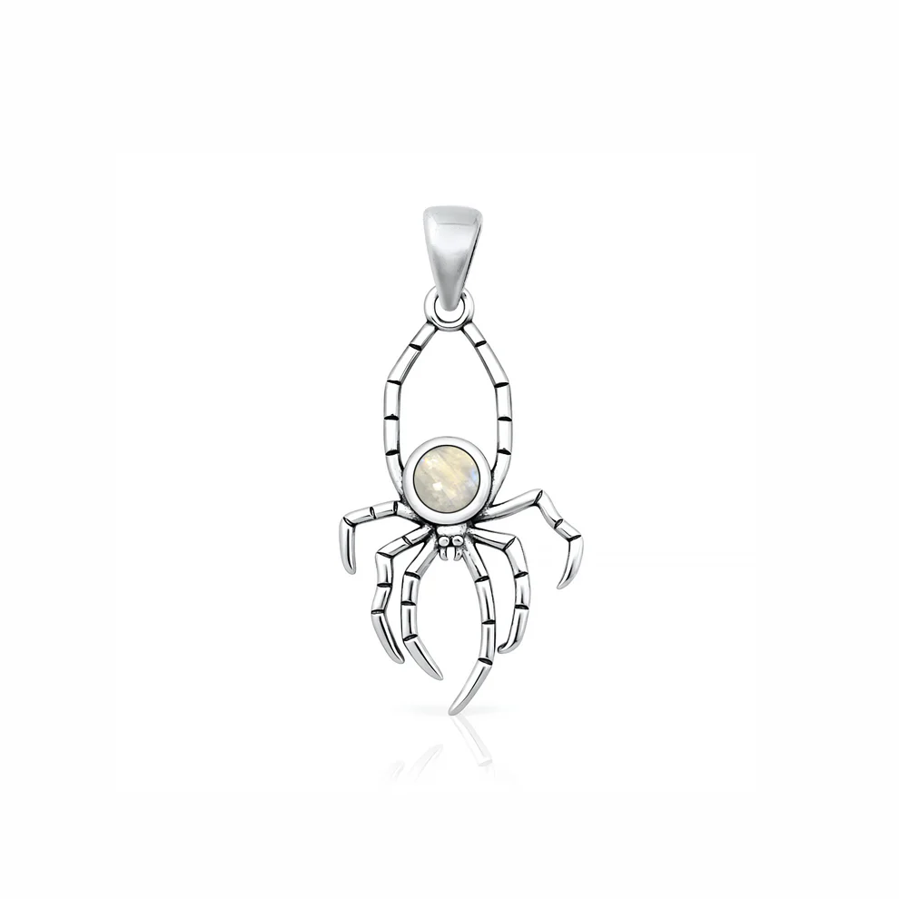 Sterling Silver Oxidized And Polished Spider Moonstone Pendant