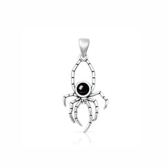 Sterling Silver Oxidized And Polished Black Onyx Stone Spider Pendant
