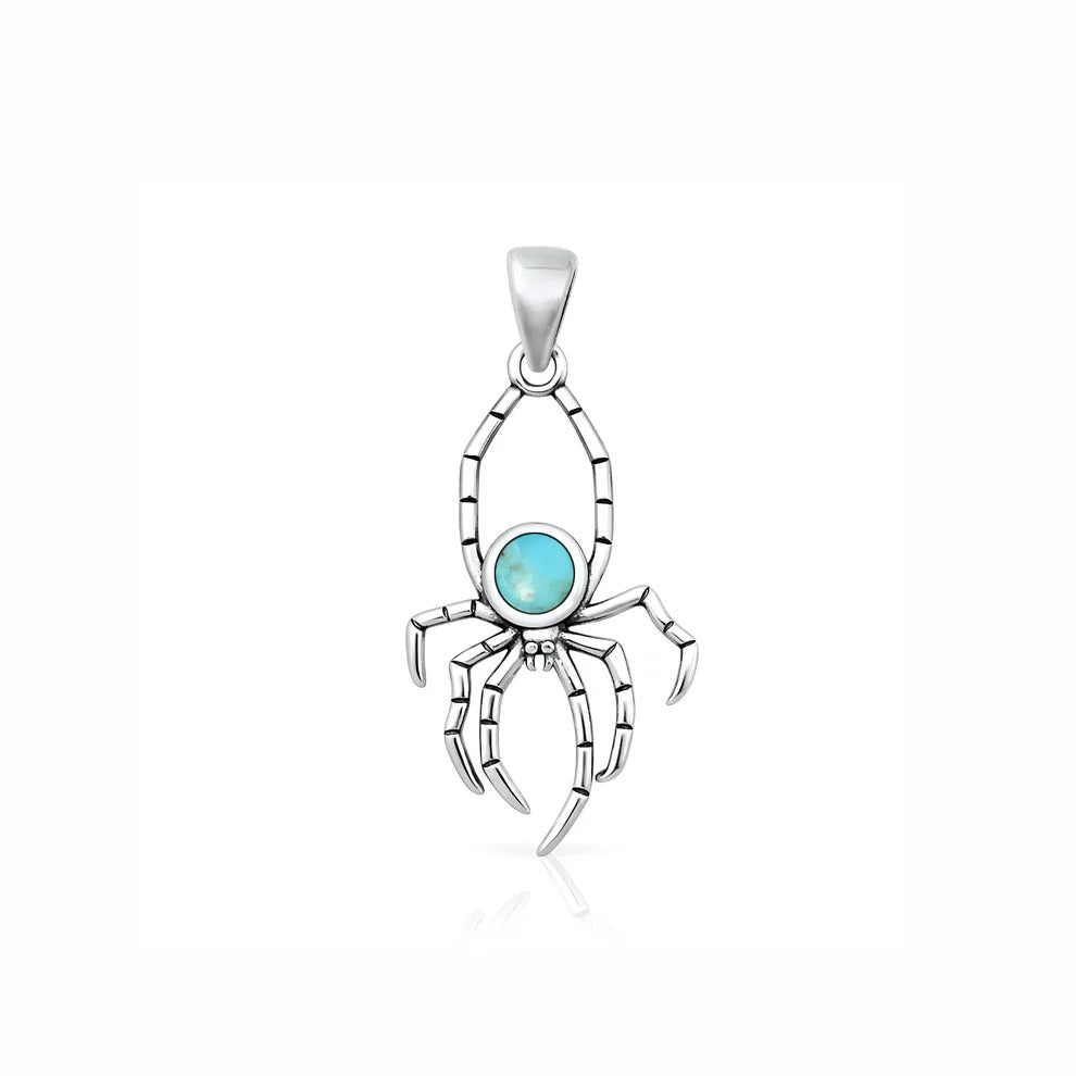 Sterling Silver Oxidized And Polished Turquoise Stone Spider Pendant