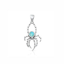 Load image into Gallery viewer, Sterling Silver Oxidized And Polished Turquoise Stone Spider Pendant