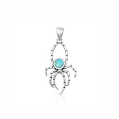 Sterling Silver Oxidized And Polished Turquoise Stone Spider Pendant