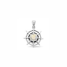 Load image into Gallery viewer, Sterling Silver Oxidized And Polished Spiderweb Moonstone Pendant